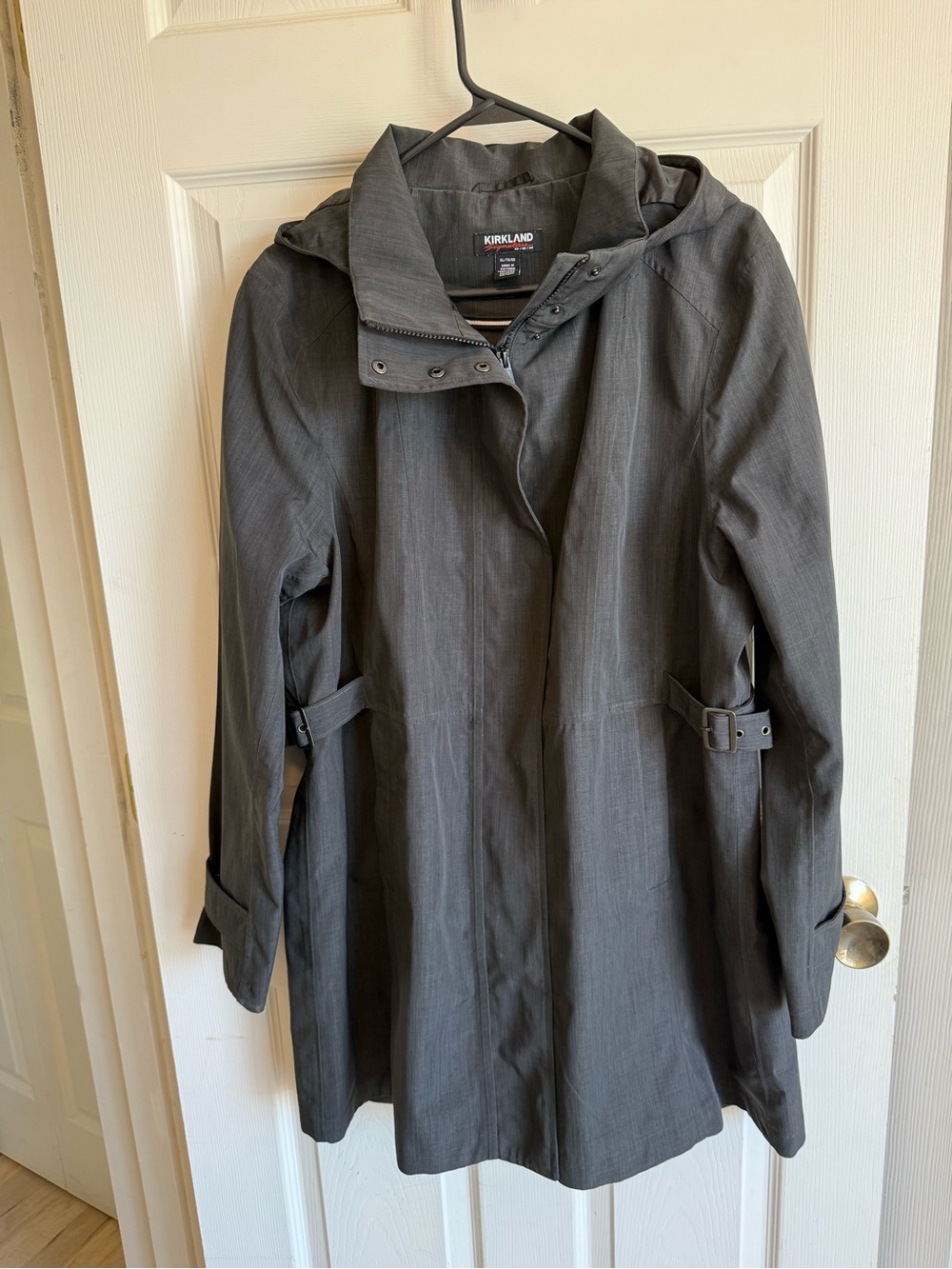Kirkland Signature Women’s Charcoal Trench Coat With Removable Hood.
